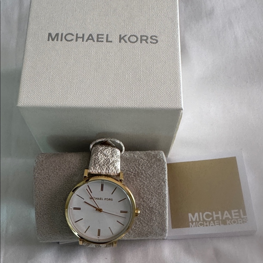 Michael Kors Gold-Tone Watch with White Dial